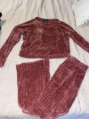 Cozy Ribbed Lounge Set - Dusty Rose size large